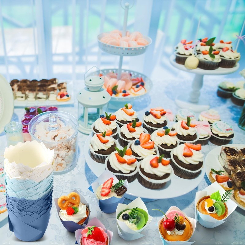 500PCS Jumbo Gradient Blue Tulip Cupcake Liners, Greaseproof, Muffin Wrappers gallery