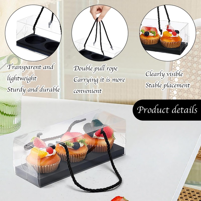 20 Sets Cupcake Boxes Packaging Plastic Container Black 9x3x3 Inch Desserts gallery