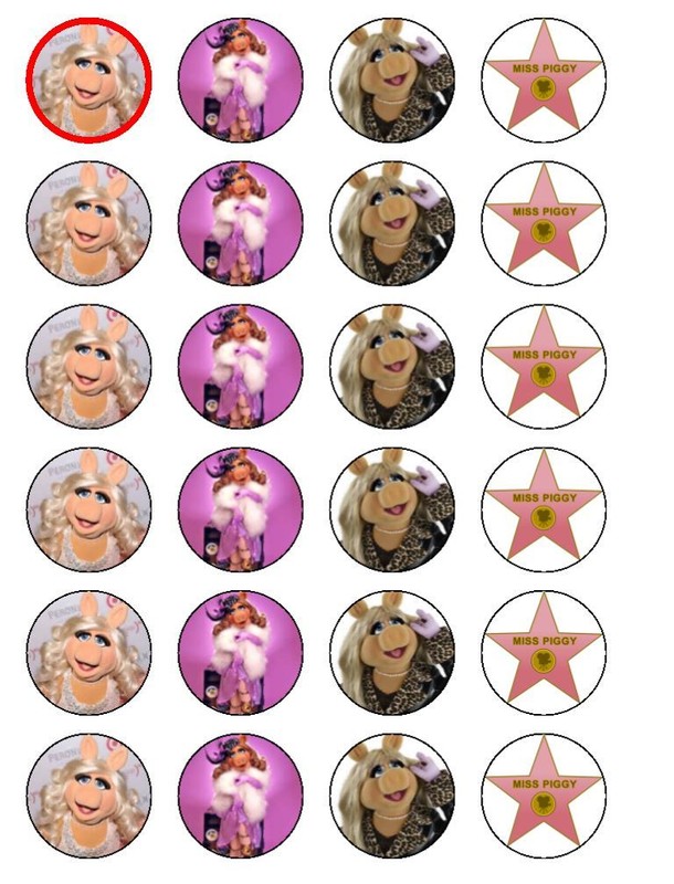 24 X PRE CUT MISS PIGGY MUPPETS PARTY / BIRTHDAY WAFER PAPER CAKE TOPPERS