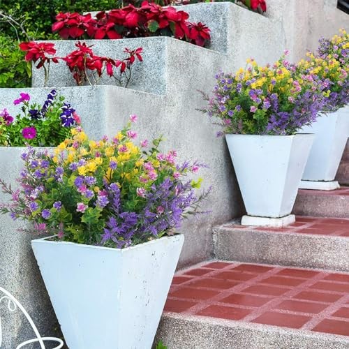 Artificial Flowers Outdoor, Faux Artificial 12 Fuchsia, Purple, Yellow, Green gallery