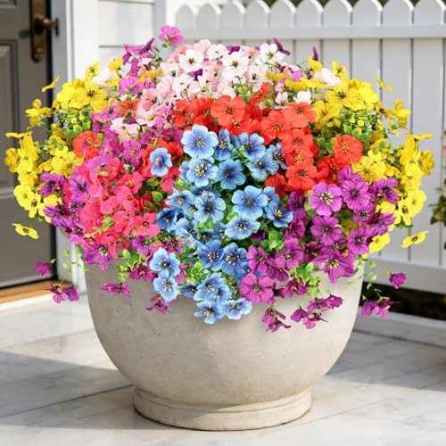 Artificial Flowers for Outdoors, 16 Bundles UV Resistant Fake Mixed Colors gallery