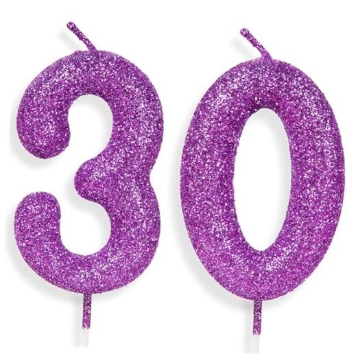 th Glitter Birthday Candles, Purple Pink Birthday Number Candle 30 Pink Purple