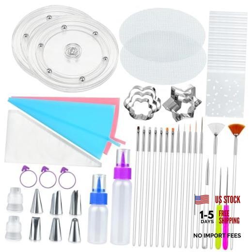 112 PCS Cookie Decorating Kit Supplies Including Acrylic Turntable Brushes