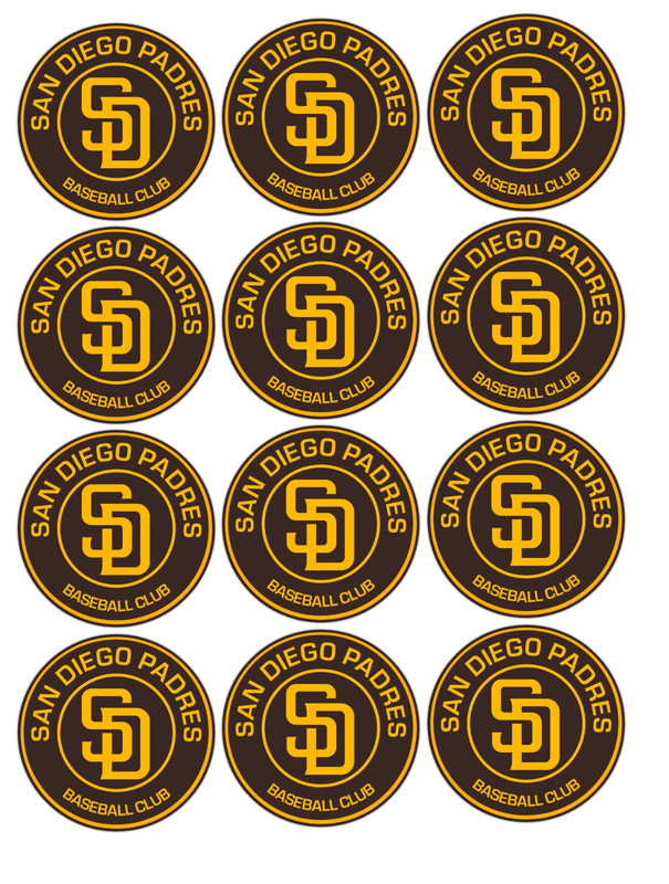 set of 12 San Diego Padres edible image rounds, pre cut, choose your sz.