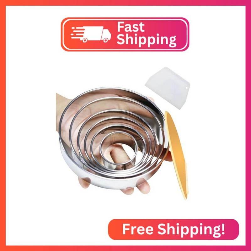 8pc Round & Circle Cookie Cutter Set with 2 Scrapers – 6 Stainless Steel Biscuit