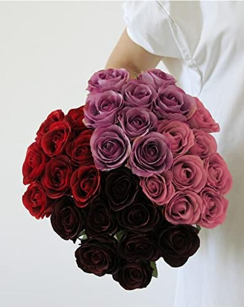 Artificial Roses Flowers for Flower Arrangement Pcs Silk Rose Bouquet 12 Red gallery