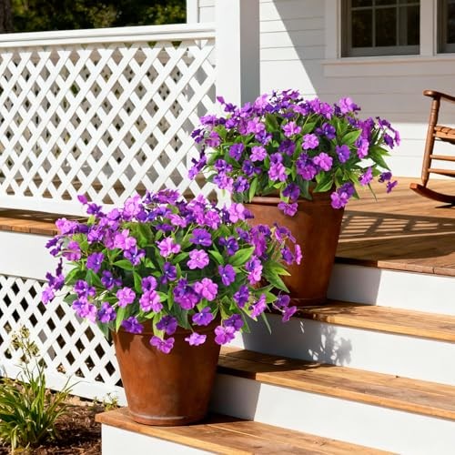 Artificial Impatiens Flowers for Outdoors, 6 Bundles Silk Fake Double Purple gallery