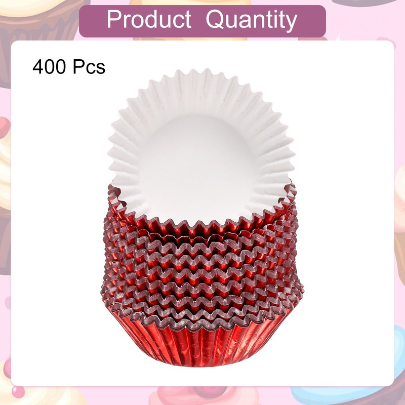 400 Count Red Foil Muffins Cupcake Liners Standard Size Metallic Baking Cups gallery