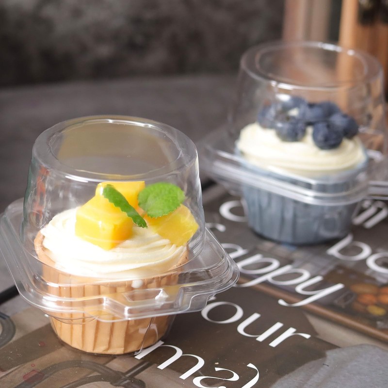 100 PCS Plastic Individual Cupcake Boxes Containers Single Carrier Airtight Dome gallery