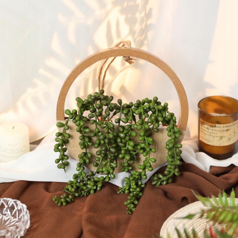 Floweroyal 2pcs 12.2" Artificial Succulent String of Pearl Hanging Plants Fake gallery