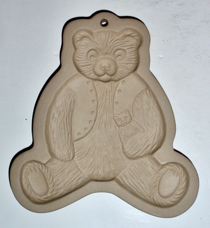 Vintage Brown Bag Cookie Art Teddy Bear Hill Design Stone Press 5″ Mold 1984