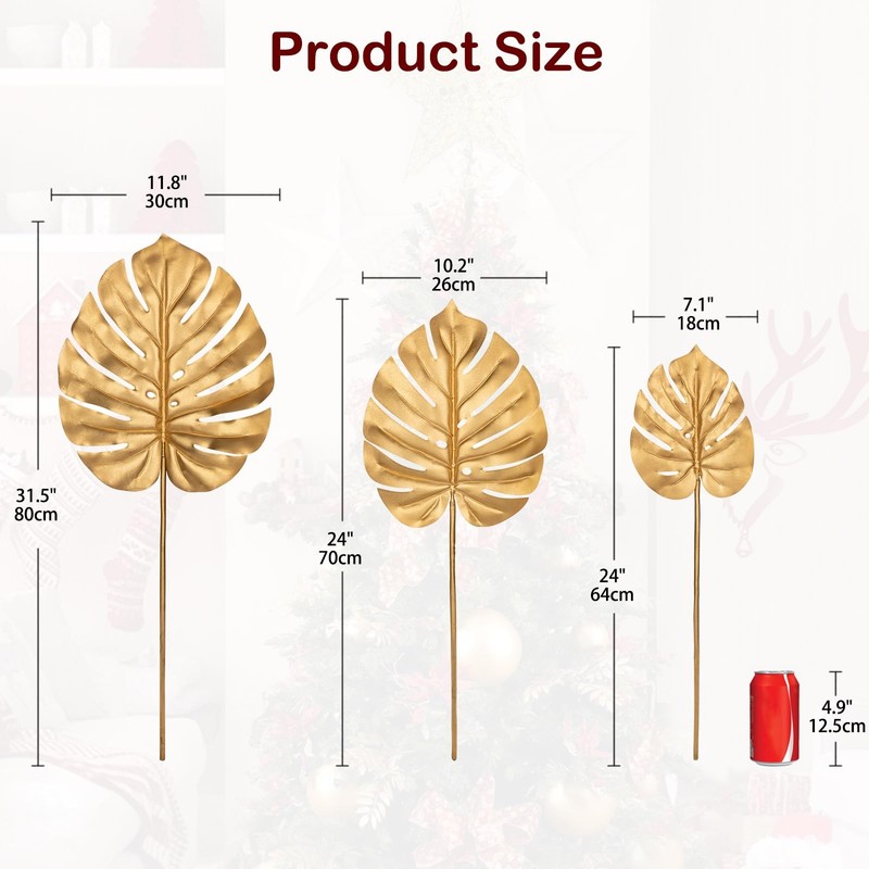 Dilatata 3 Pcs Artificial Monstera Leaves Long Stem - Golden Tropical Plant gallery