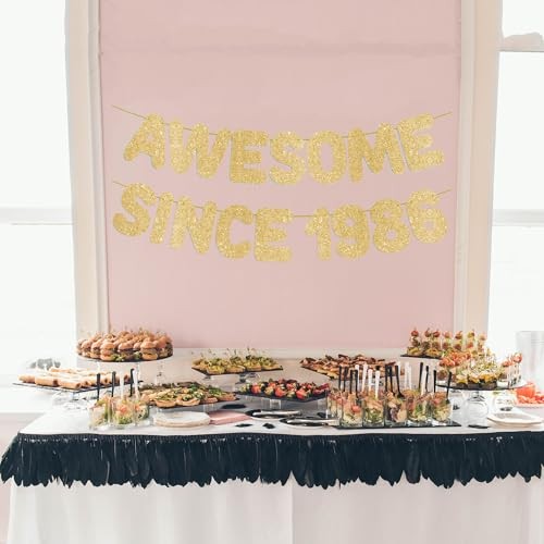 Pre-Strung Awesome Since 1986 Gold Glitter Banner, Happy 40th Birthday gallery