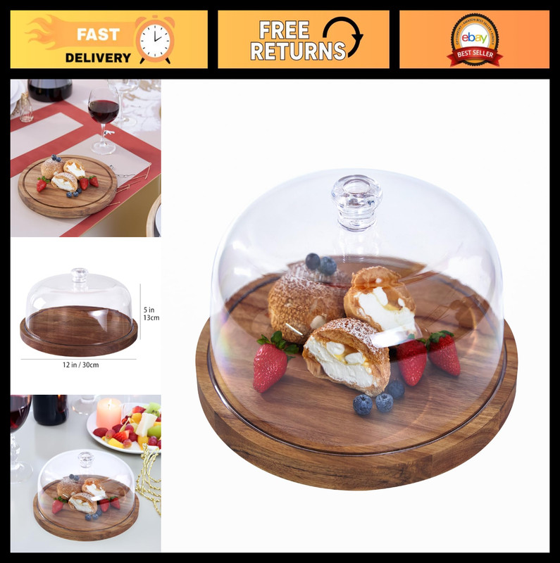 12″ Acacia Wood Cake Stand with Lid – 2-in-1 Dessert Display & Charcuterie Board