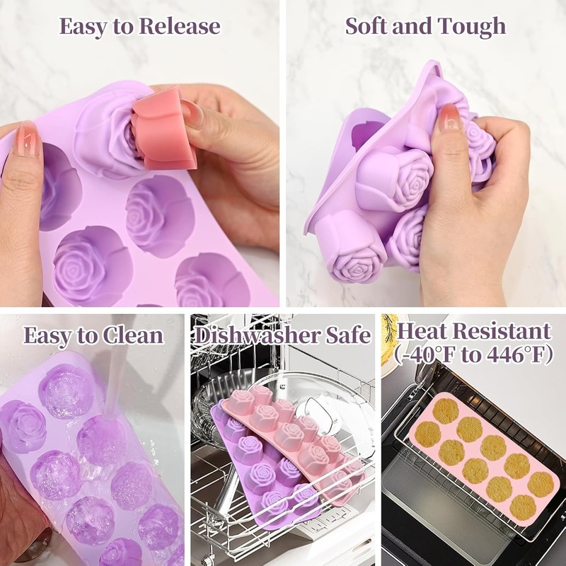 Rose Silicone Mold, 2 Pcs Rose Chocolate Mold 20 Cavity Silicone Roses Molds ... gallery