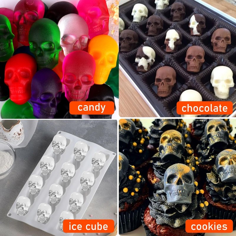2 Pack, Gummy Skull Candy Mold Silicone 40 Cavity Non-Stick Skull Mold+1 Dropper gallery