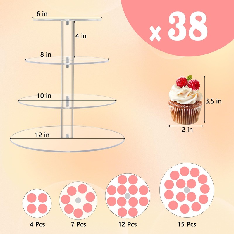 4 Tier Round Acrylic Cupcake Stand with Base, Premium Cupcake Holder, Acrylic... gallery
