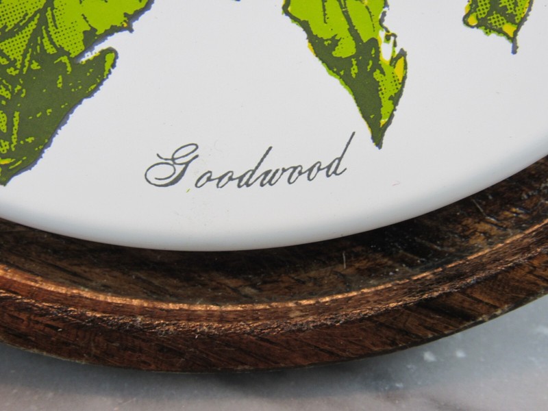 Vintage Goodwood Teak Wood TILE DANDELION Covered Glass Cheese Dome Cake MCM gallery