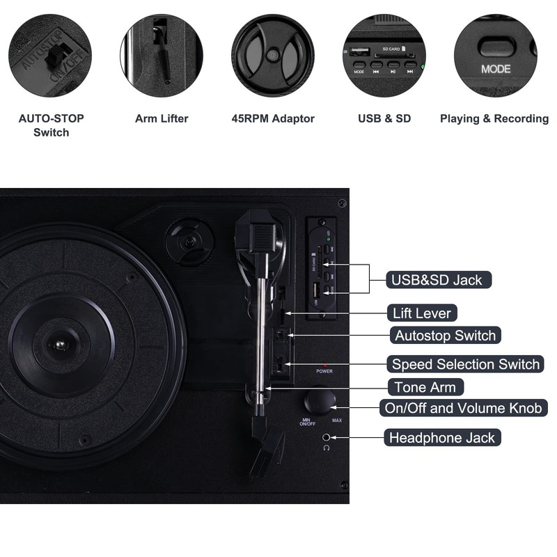 Vinyl Record Player Bluetooth And Built-In Speakers 3-Speed Portable Turntable gallery