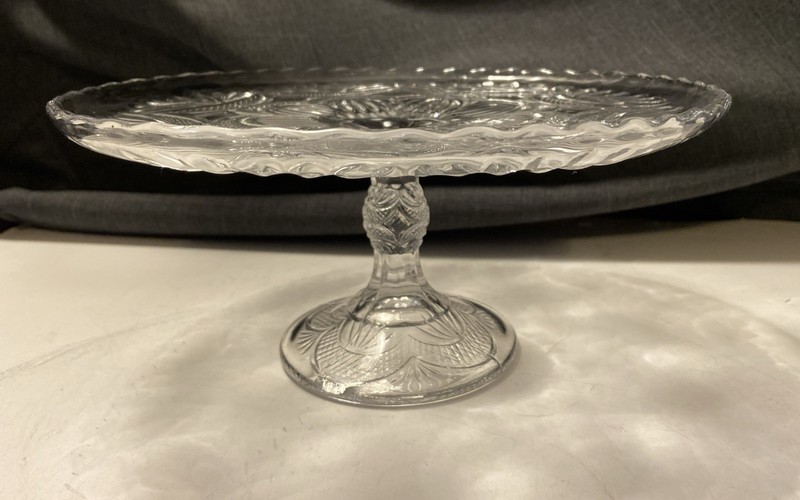 Vintage 9.5” Pineapple Pattern? Pressed Glass Pedestal Pastry Cake Plate gallery
