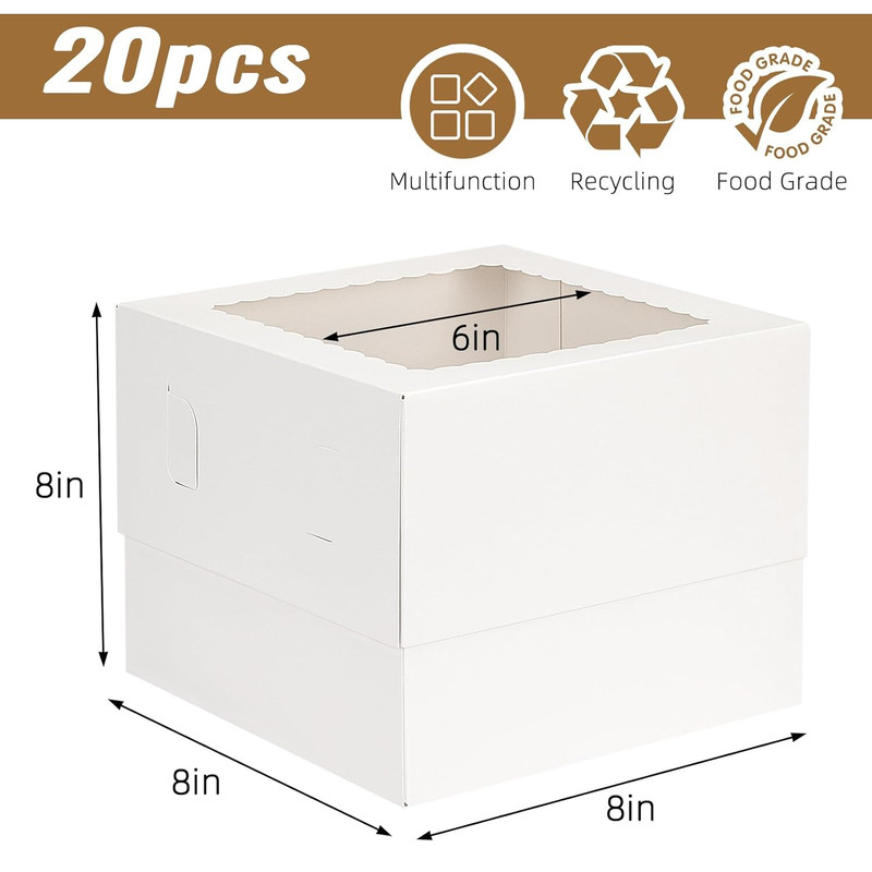 20Pcs 8X8X8 Inches Cake Boxes with Window, White Bakery Dessert Boxes, Cajas Pas gallery