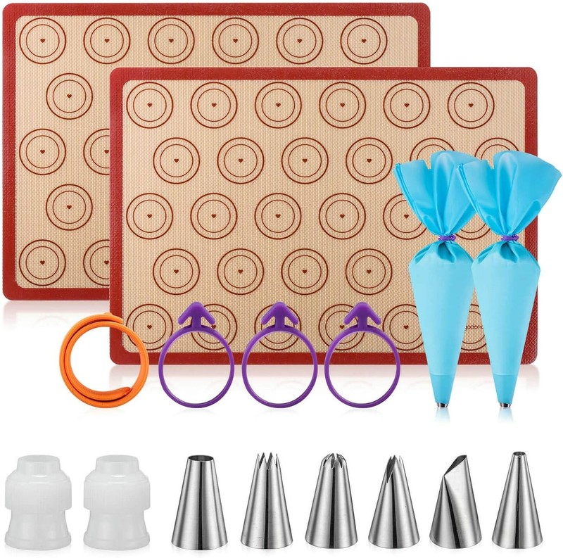Macaron Silicone Baking Mats Kit (16pcs set) Macaroon Baking Mat Set of 2 Half