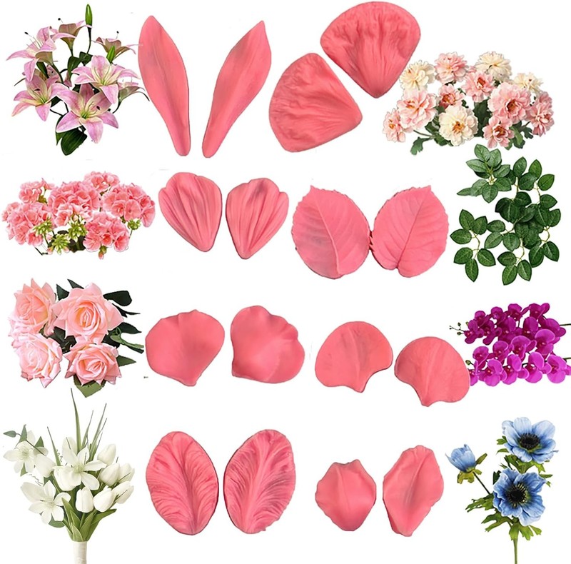 Gumpaste Flower Silicone Veiner Mold 8 Set Fondant Flower Mold Leaf Tulip Orc…
