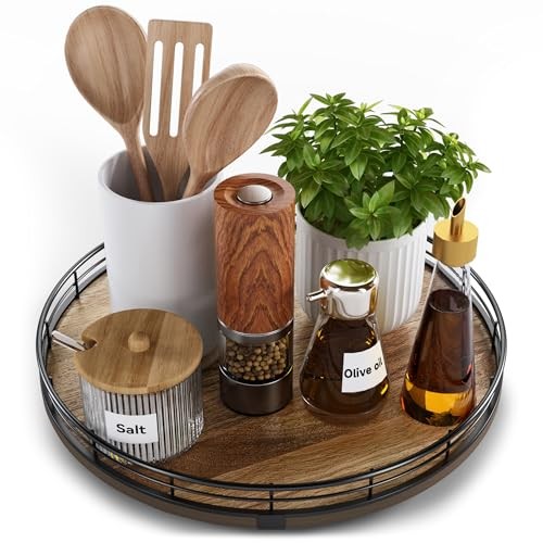 Acacia Wood Lazy Susan Turntable Organizer for Table Top, Farmhouse Round 12" gallery