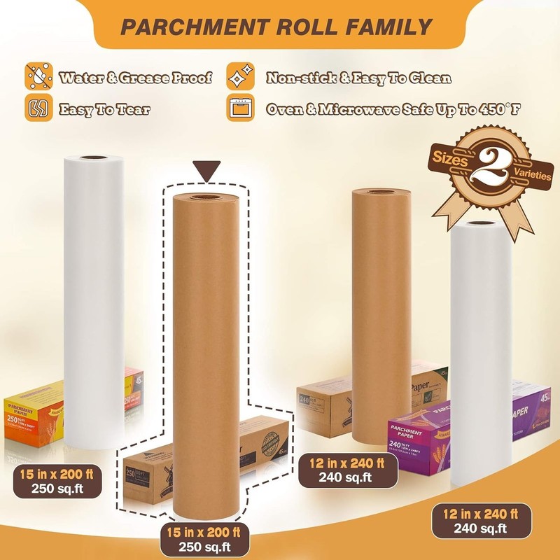 15" Wide Unbleached Parchment Baking Paper Roll - Ideal for Grilling & Cooking gallery
