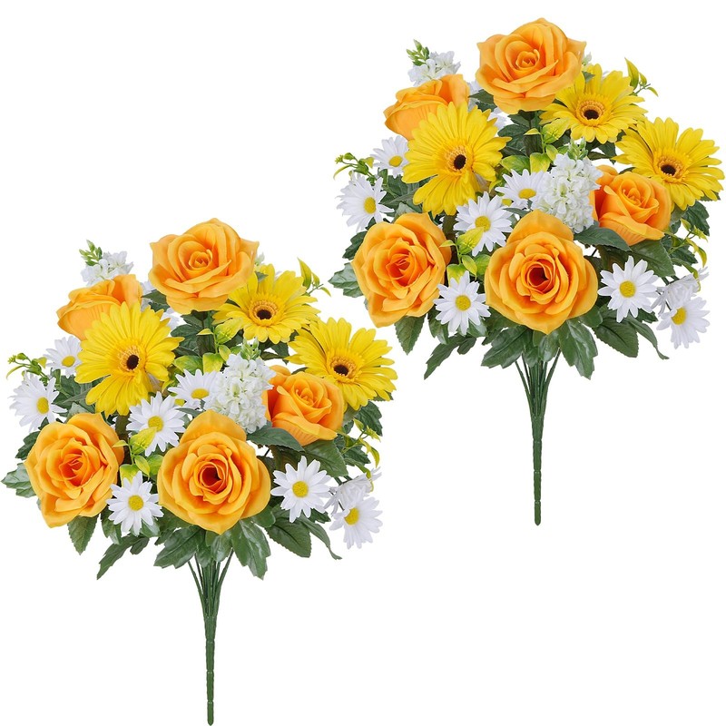 Minnhua 2 Bunches Cemetery Flowers For Grave Vase 18.9 Artificial Sunflowers
