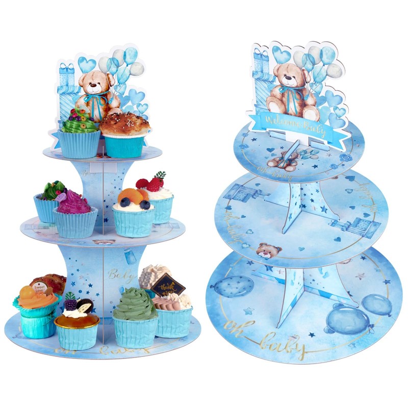 3 Tier Bear Paper Cupcake Stand Holder 11.8 L x 11.8 W x 17.5 H Cupcake Platt…