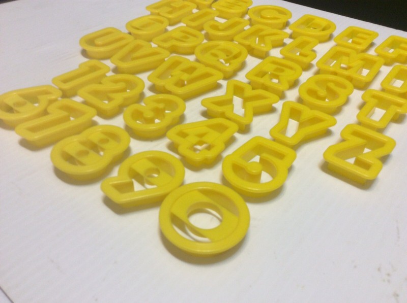 NEW Yellow Plastic ABC Alphabet / Numbers Cookie Cutter Set 36 Pieces gallery