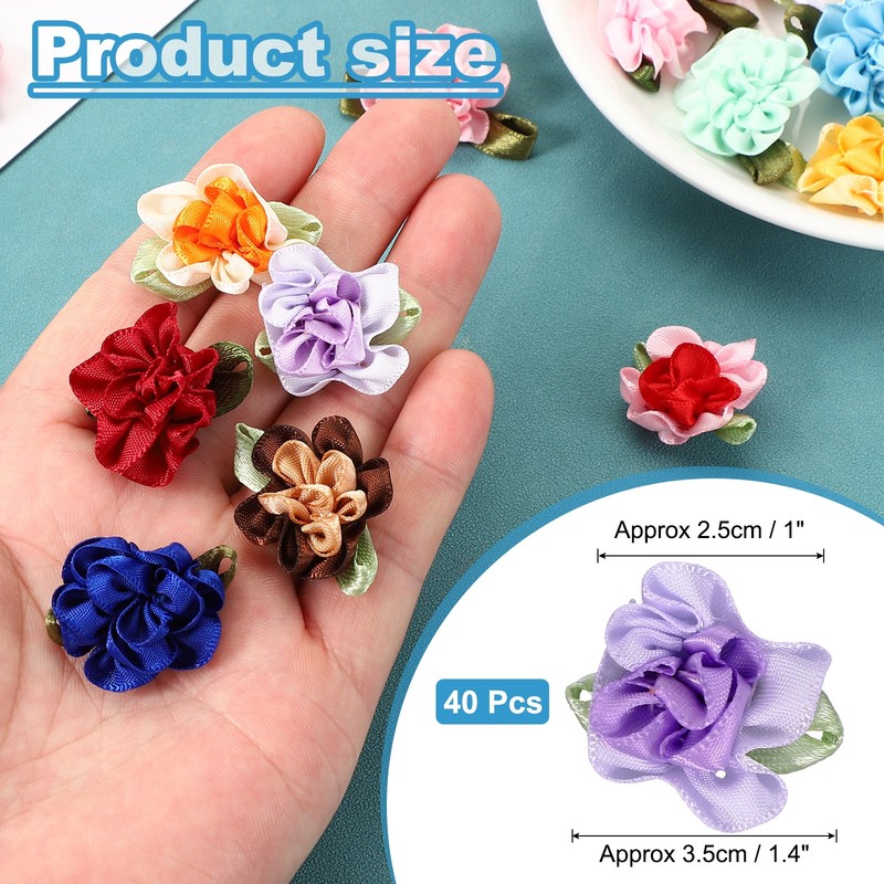 40Pcs 1" Ribbon Flowers Bows Mini Satin Roses Flowers Gray/Purple gallery