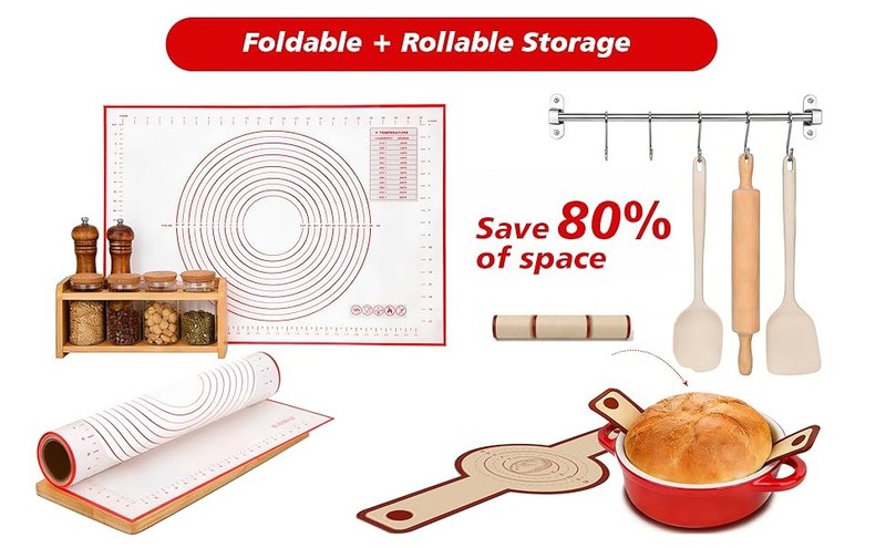 Silicone Baking Mat 3-Piece Set:1Pcs 27x19 inch Non-Slip Pastry Rolling Mat with gallery