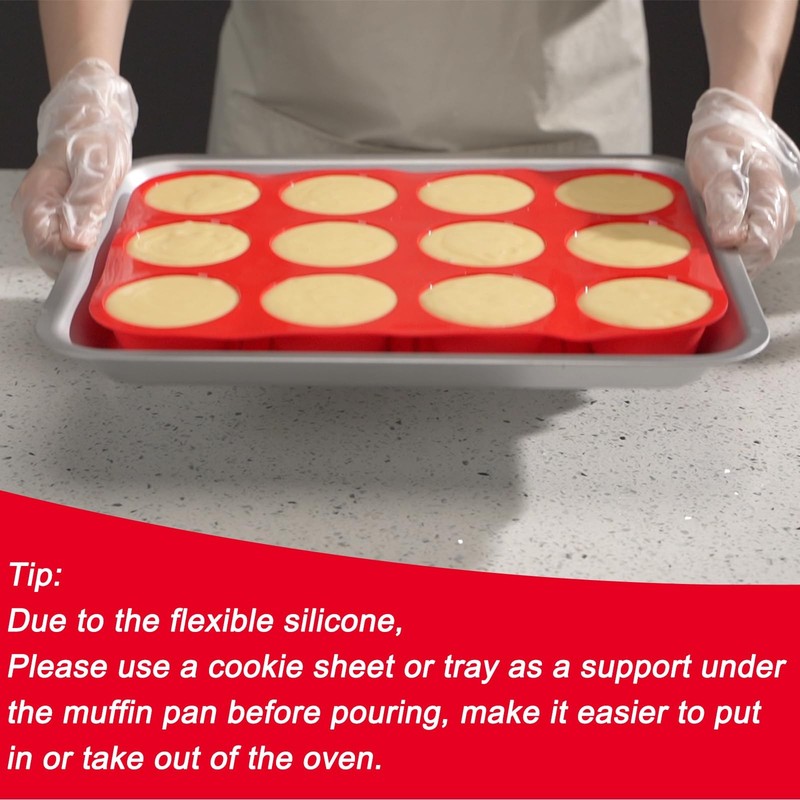 Redfly 2 Pack Silicone Muffin Pan & Cupcake Pans 2pcs: 12-Cup Regular, Red gallery