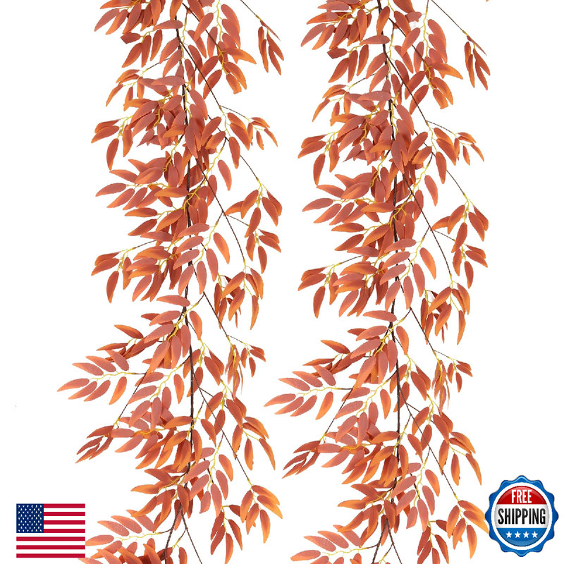 RECUTMS 2 Pcs 5.7Ft Artificial Fall Hanging Willow Leaves Vine Garland Fake