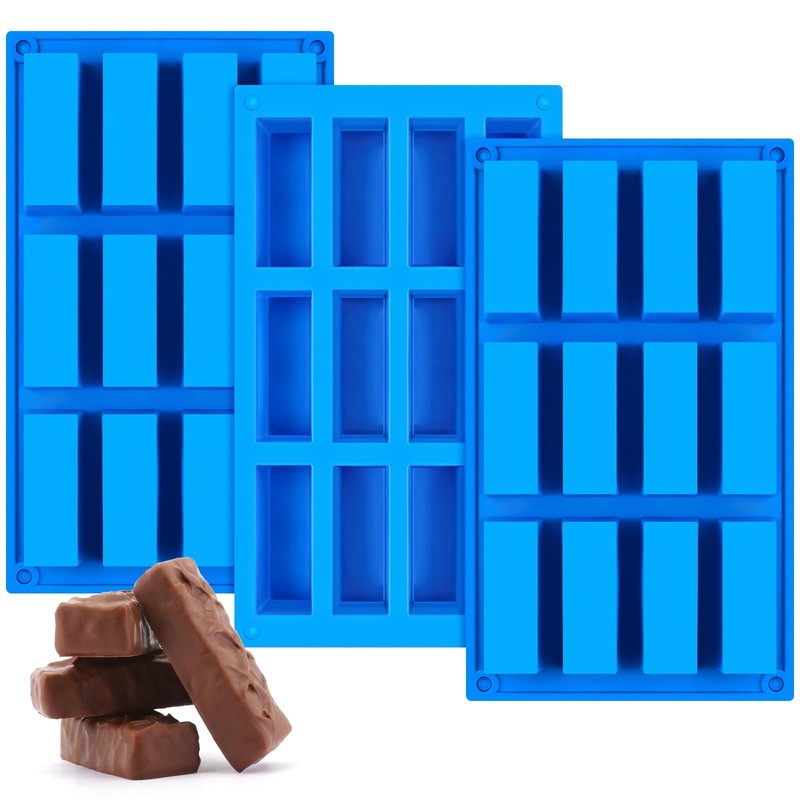 CLUEWR 3 PCS Granola Bar Mold, 12 Cavity Rectangle Silicone Bar Mold for Baki…