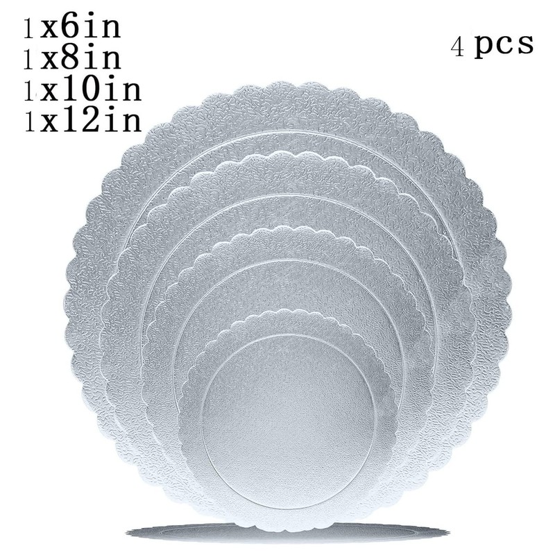 4 PCS Cake Boards Scalloped Circle Base Silver Fits 6/8/10/12 Inch Cardboard gallery