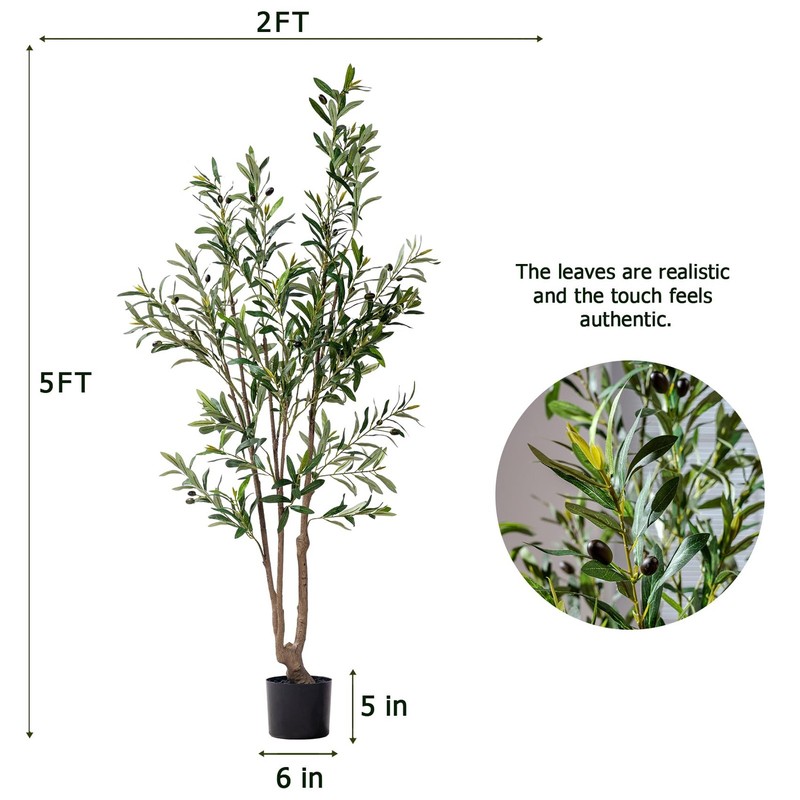 Erimda 5Ft Artificial Olive Tree Tall Faux Silk Plant Tall Faux Olive Tree gallery