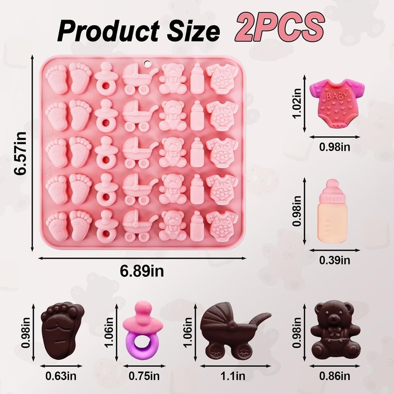 Baby-Shower Theme Candy Silicone Molds 2PCS, Chocolate Moulds with Cute Patterns gallery