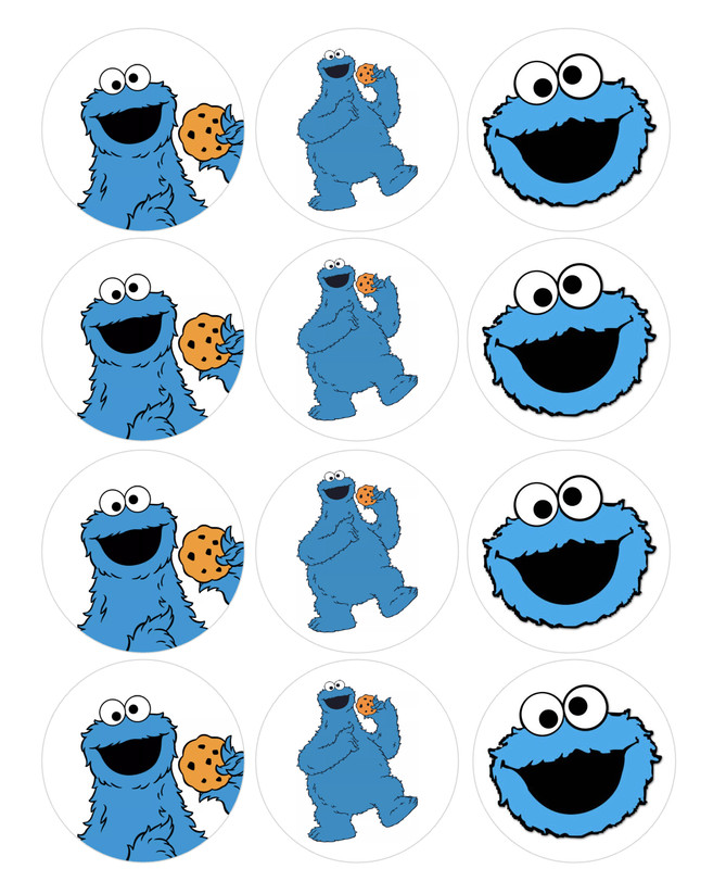 12 count Cookie Monster Edible Image rounds OR 1 cake, Wafer paper, pre cut