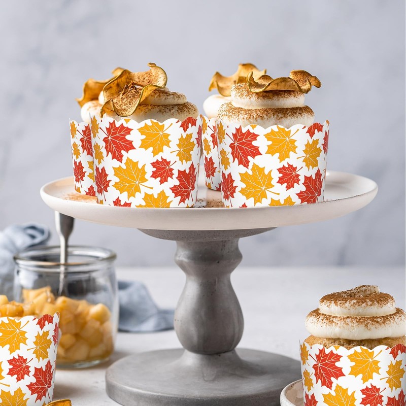 100 PCS Maple Leaf Paper Baking Cups Orange Red Fall Leaves Cupcake Wrappers gallery