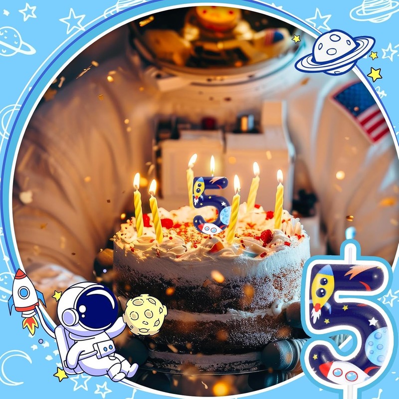 Space Theme Birthday Candle Number 5 Universe Planet Rocket Spacecraft Cake gallery