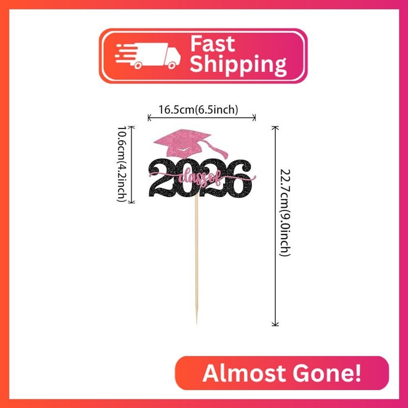 1 PCS Class of 2026 Cake Topper Black Glitter Congrats Graduation Cap Cake Pick gallery
