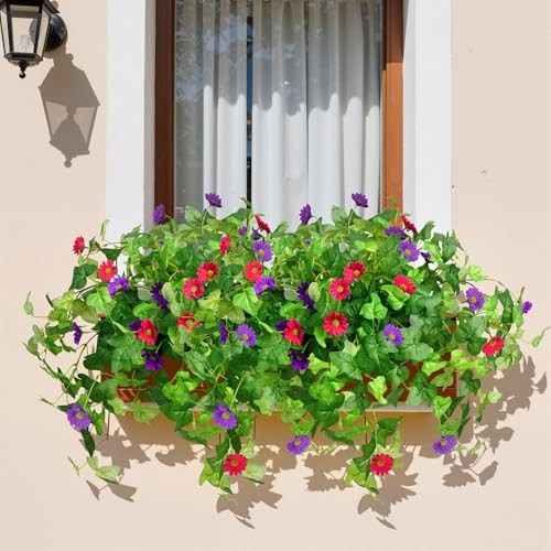 2 Pack Artificial Hanging Flowers with 6pcs with 2 baskets Purple+hot Pink gallery