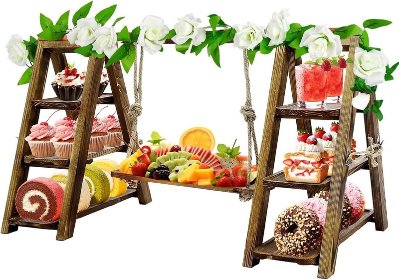 Wooden 3-Tier Cupcake Stand Flower Decor Foldable Display Stand Removable Trays