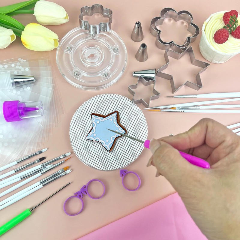 112 PCS Cookie Decorating Kit Supplies Including Acrylic Turntable Brushes gallery