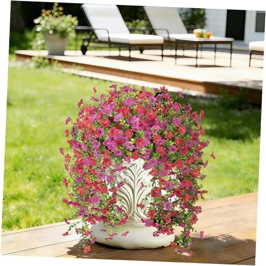 Artificial Hanging Flowers for Outdoor Spring Decor pcs UV 2 Light Purple Red