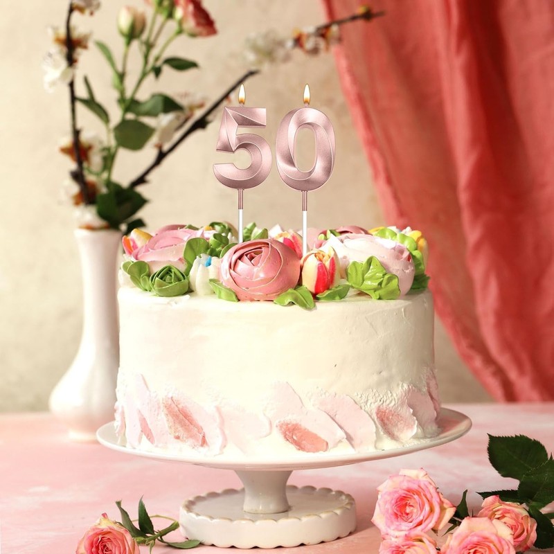 Rose Gold 50th Birthday Candles for Cake Happy 50 Birthday Decorations for Her gallery