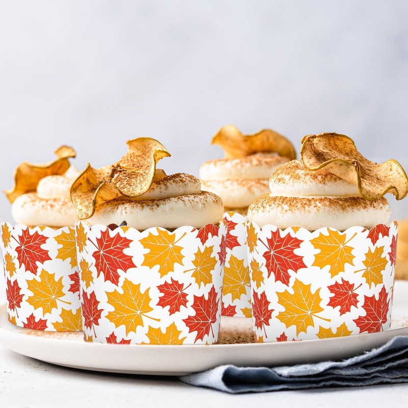 100 PCS Maple Leaf Paper Baking Cups Orange Red Fall Leaves Cupcake Wrappers gallery